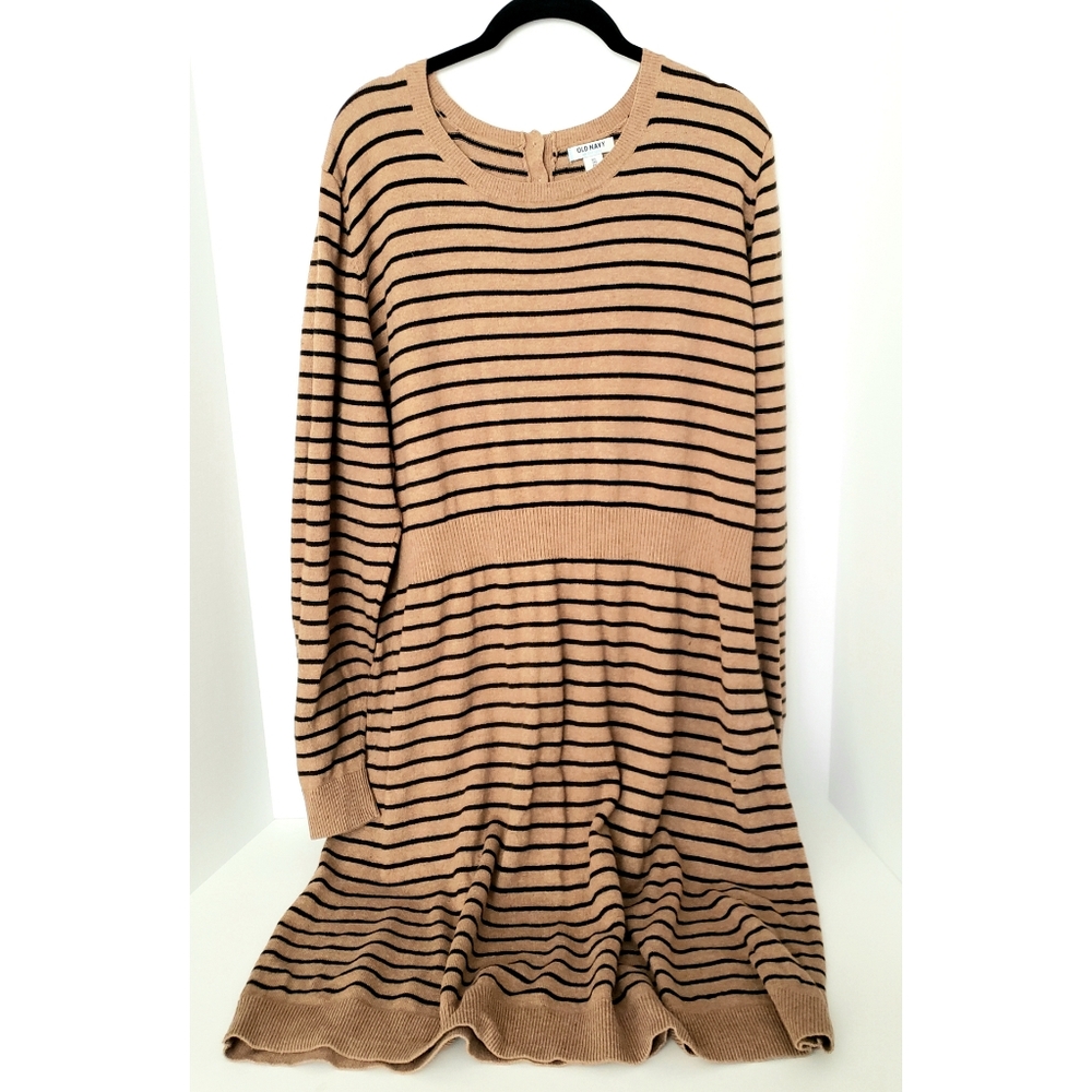 Old Navy Stripe Knit Longsleeve Dress Tan/Black